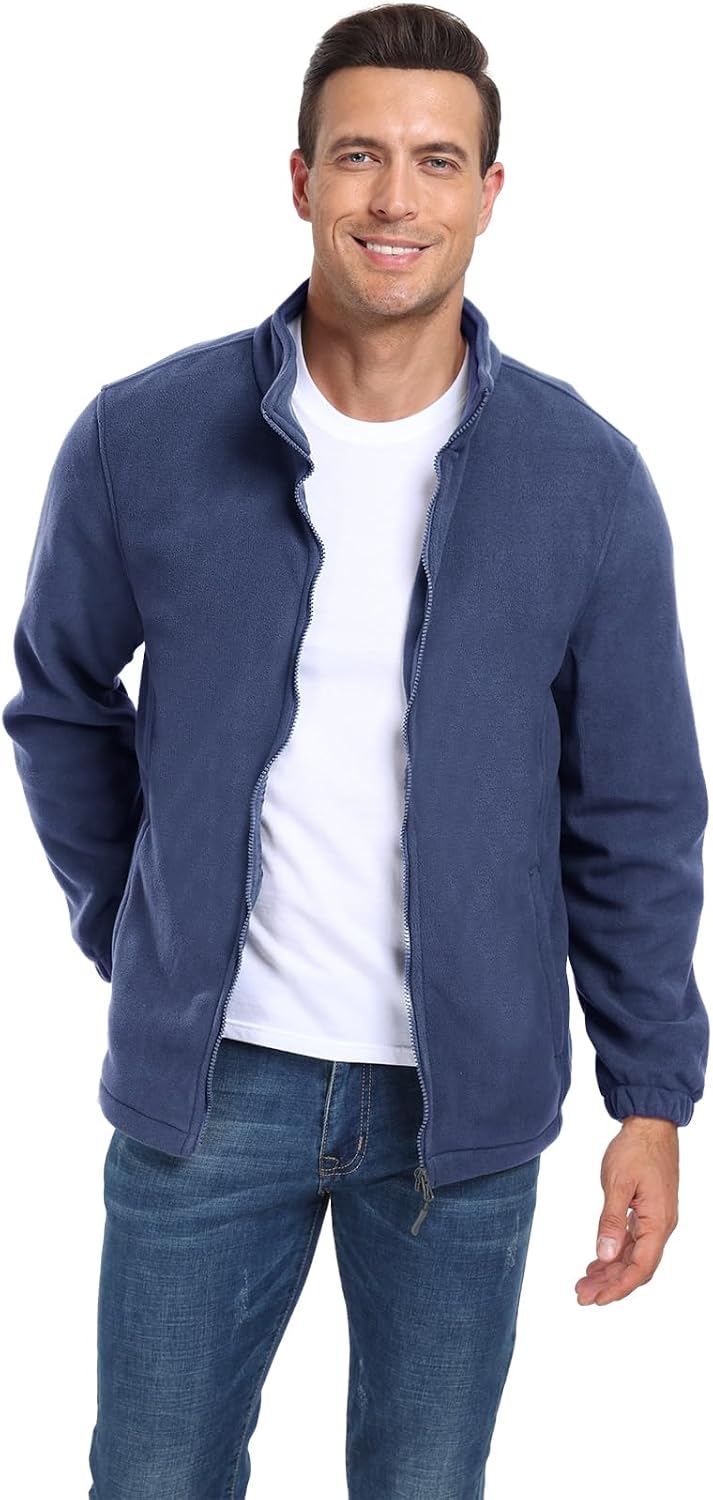 PEGENO Men's Fleece Jacket Stand Collar Casual Soft Warm Coats With Zipper Pocket
