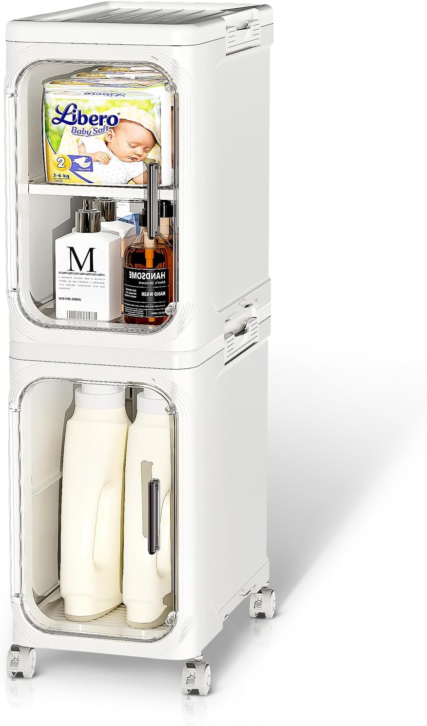 JOYZAN Narrow Bathroom Storage Cabinet with Movable Wheels, Slim Storage Cabinet with 2 Doors & Removable Panel, Skinny Bathroom Organizers and Storage for Small Space, Corner, Kitchen, Laundry JOYZAN Narrow Bathroom Storage Cabinet with Movable Wheels, Slim Storage Cabinet with 2 Doors & Removable Panel, Skinny Bathroom Organizers and Storage for Small Space, Corner, Kitchen, Laundry