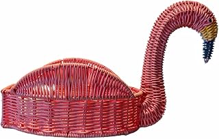 Pink Flamingo Hello Summer Serving Basket Resin Wicker 17 long x 7 Wide x 10 High inches