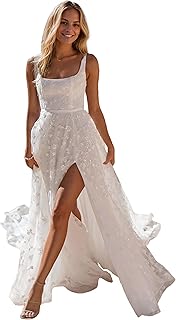 Lace Beach Wedding Dresses for Bride 2025 Long Boho Floral Bridal Wedding Gowns for Women