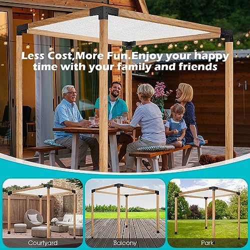 Pergola Kit,Pergola Brackets 3-Way Right Angle Corner Carbon Steel Bracket Woodworks DIY Post Base Elevated Wooden Beams Heavy Duty Stand Kit Outdoor Gazebos Patio Pergolas Hardware Kit for 4x4 Lumber