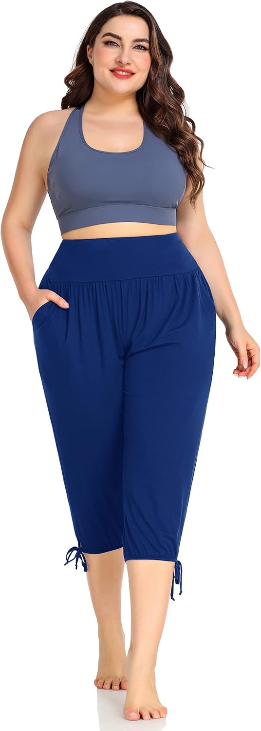 ZERDOCEAN Women's Plus Size Yoga Capri Pants Lounge Indoor Casual Comfy Relaxed Joggers with Pockets - Image 5