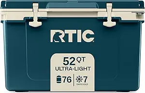 RTIC Ultra-Light 52 Quart Hard Cooler Insulated Portable Ice Chest Box for Beach, Drink, Beverage, Camping, Picnic, Fishing, Boat, Barbecue, 30% Lighter Than Rotomolded Coolers