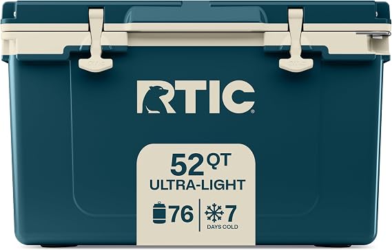 RTIC Ultra-Light 52 Quart Hard Cooler Insulated Portable Ice Chest Box for Beach, Drink, Beverage, Camping, Picnic, Fishing, Boat, Barbecue, 30% Lighter Than Rotomolded Coolers