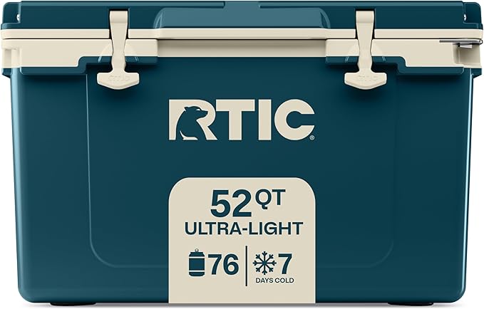 RTIC Ultra-Light 52 Quart Hard Cooler Insulated Portable Ice Chest Box for Beach, Drink, Beverage, Camping, Picnic, Fishing, Boat, Barbecue, 30% Lighter Than Rotomolded Coolers