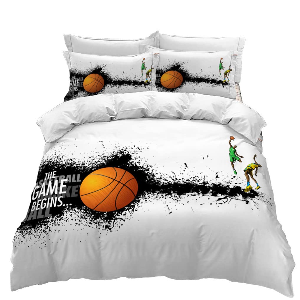Funda nórdica 3D Baloncesto Estilo Deportivo Juego de Cama Atleta Baloncesto Patrón Impreso Funda de edredón Funda de Almohada (Estilo 8, 180x220 cm - Cama 105 cm)