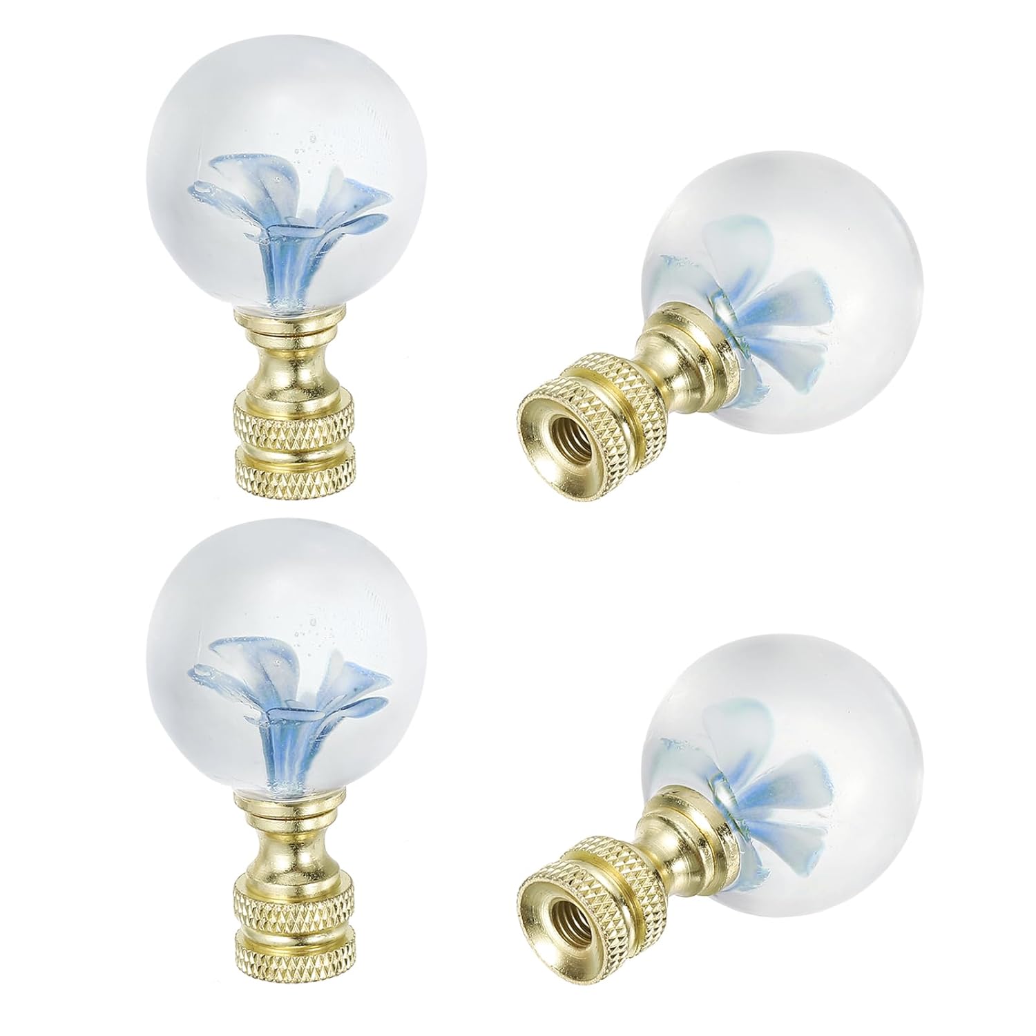 PATIKIL 1/4-27 Lamp Finial Cap for Lampshade Harp Top, 4Pcs Cap Nut Screw Cap Knob Clear Flower Ball Shaped Glass Lamp Shade Decoration for Table Floor Lamp, Blue