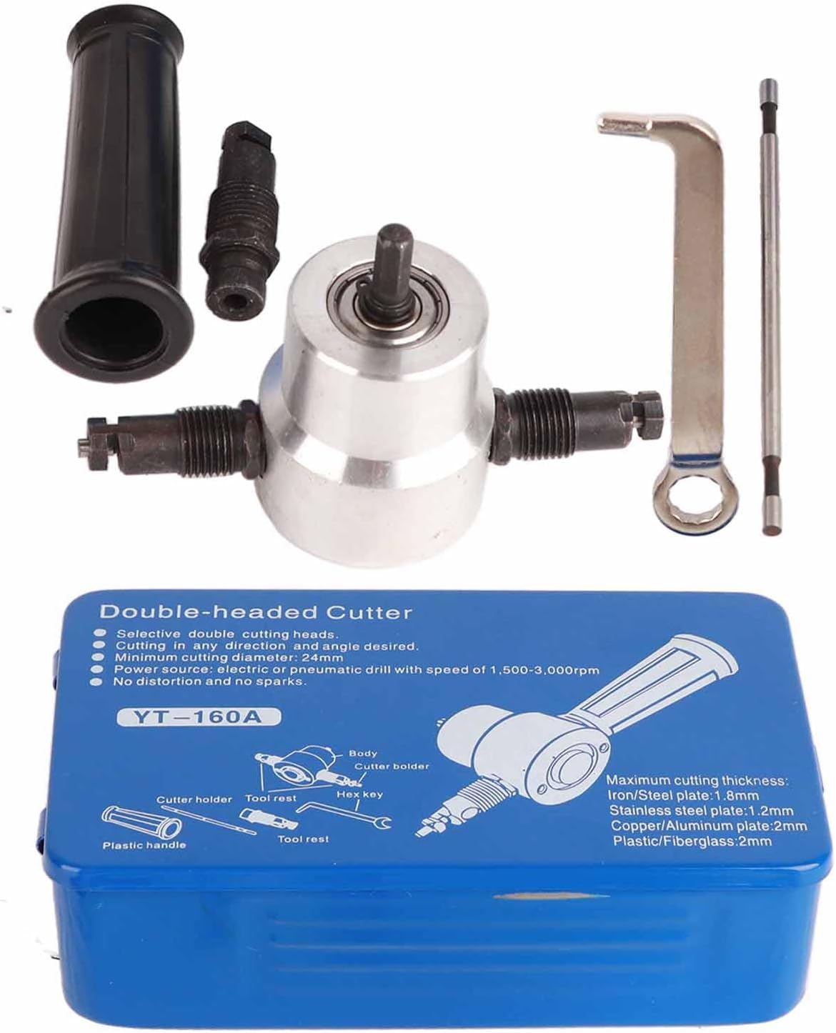 Sheet Metal Nibbler, Alloy Forging Double Headed Metal Cutting Tool, 360 Degree Rotatable Cutter Tool with Straight Curved Circular Polygonal Cutting, Ideal for Metalworking