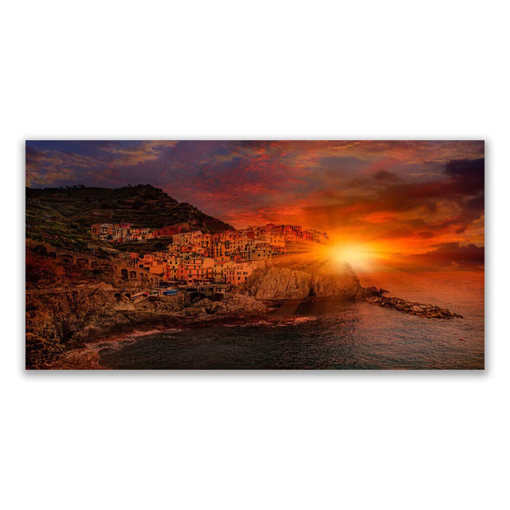 Impression sur Verre Trempé Tulup 140x70cm Tableau Mural Paysage Sea Sun City