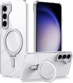 HERCN Magnet Stand Clear für Samsung Galaxy S23 Plus Hülle Magsafe und Unsichtbarem Ständer Hülle Stoßfest Schutzhülle Dünne Anti-Gelb Handyhülle für Samsung Galaxy S23 Plus Clear case, Transparent
