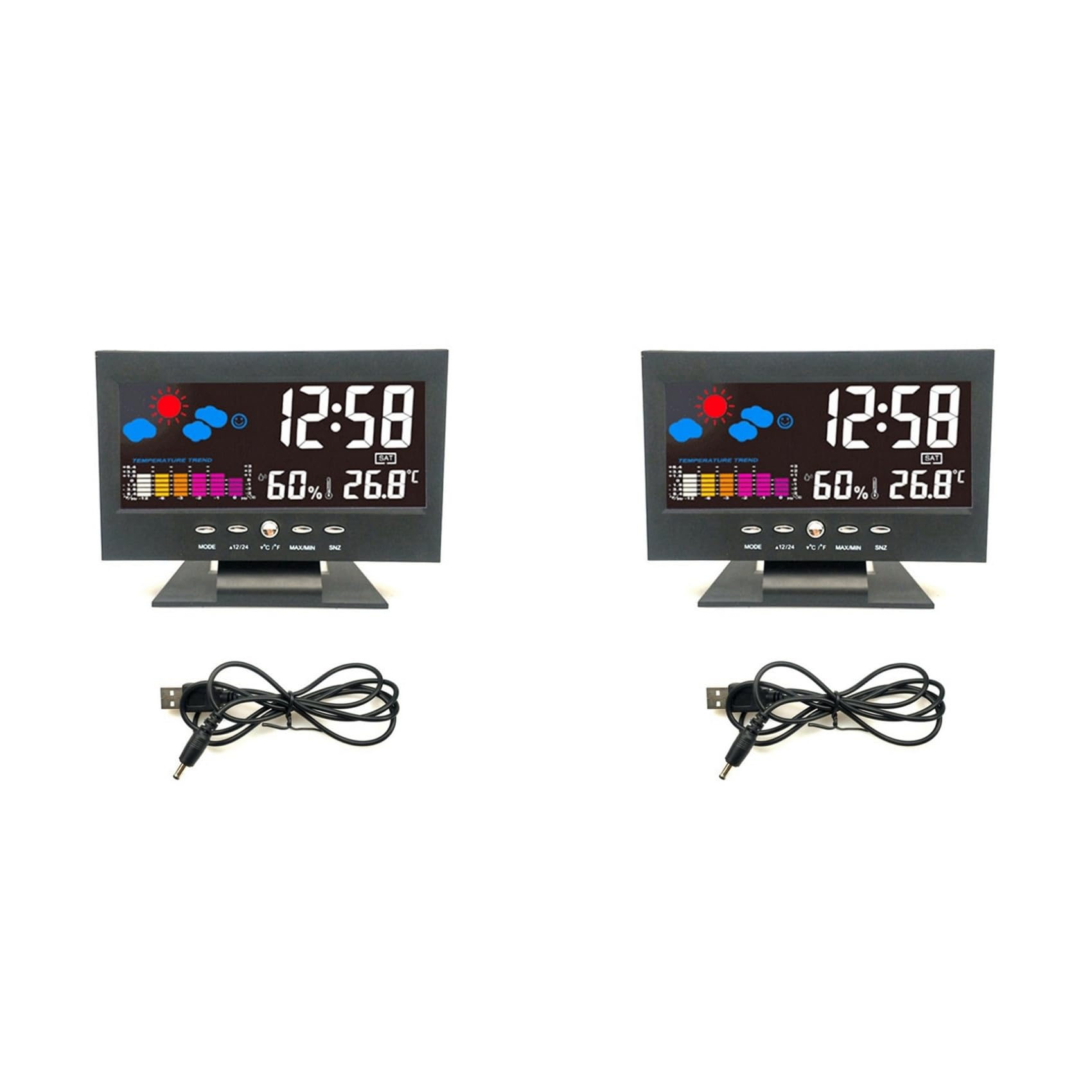 Hndhbfgrt 2X Lcd Color Screen Digital Snooze Alarm Clock Weather Forecast Station Temperature Humidity Time Date Display Clock