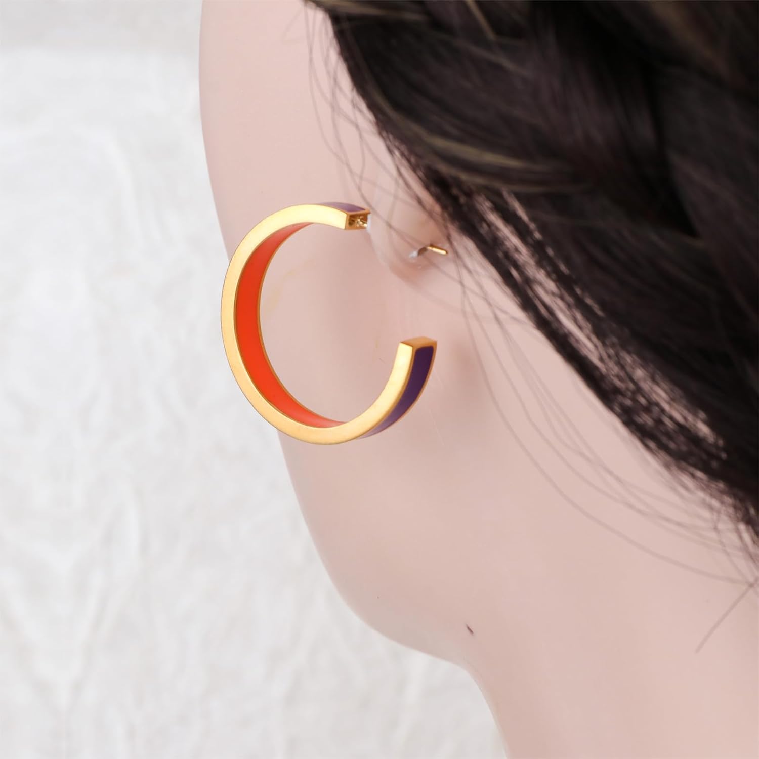 Chunky Gold Earrings for Women C Shaped Round Hoop Earrings 18K Gold Plated Stainless Steel Enamel Earrings Jewelry Gift - Image 4