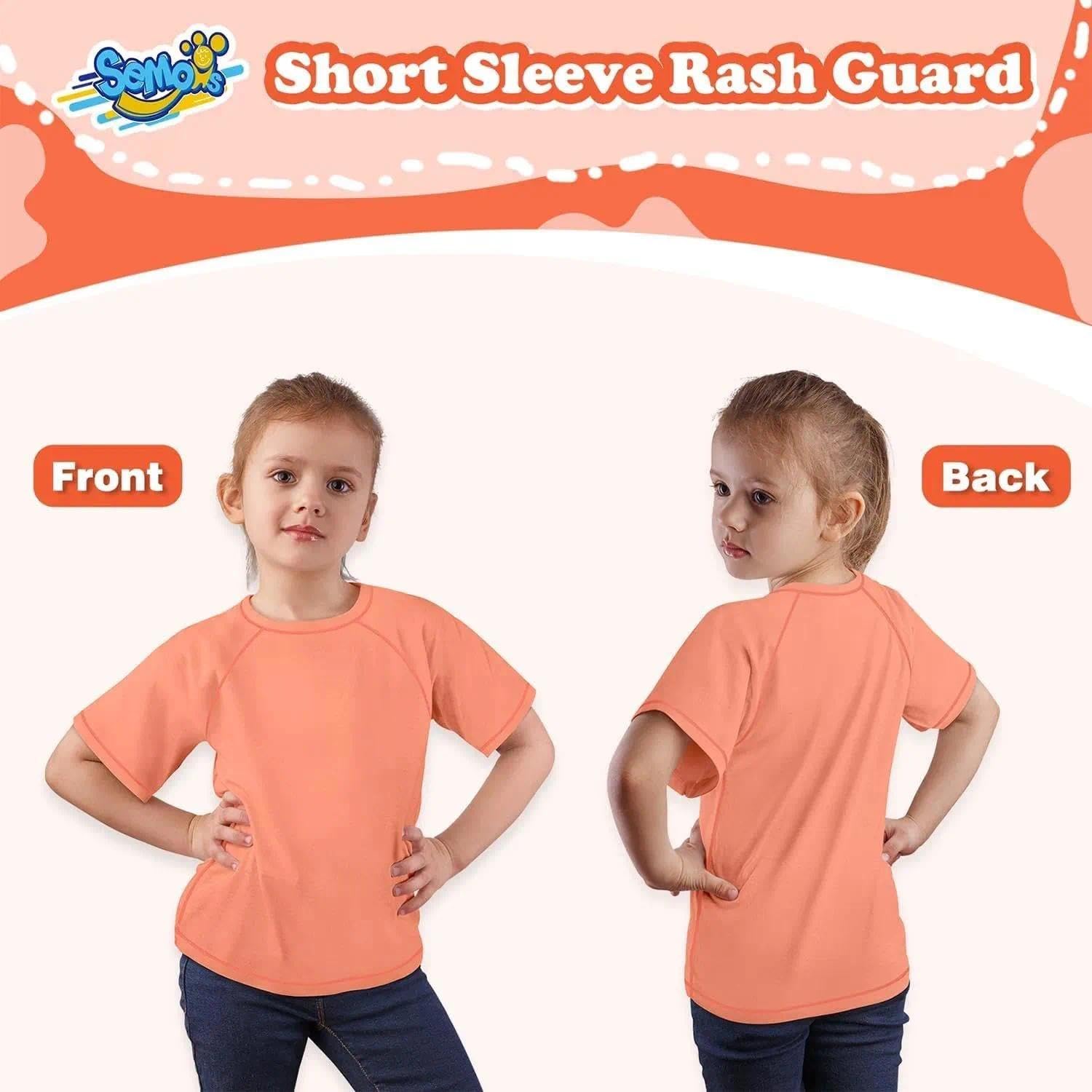 Girls Rash Guard Short Sleeve UPF 50+ Sun Protection Swim Shirt Rashguard Slim Fit Fishing Surf Quick Dry Cool Beach Clothes Outdoor for Toddler Youth Kids Peach Pink Size 14-16Y