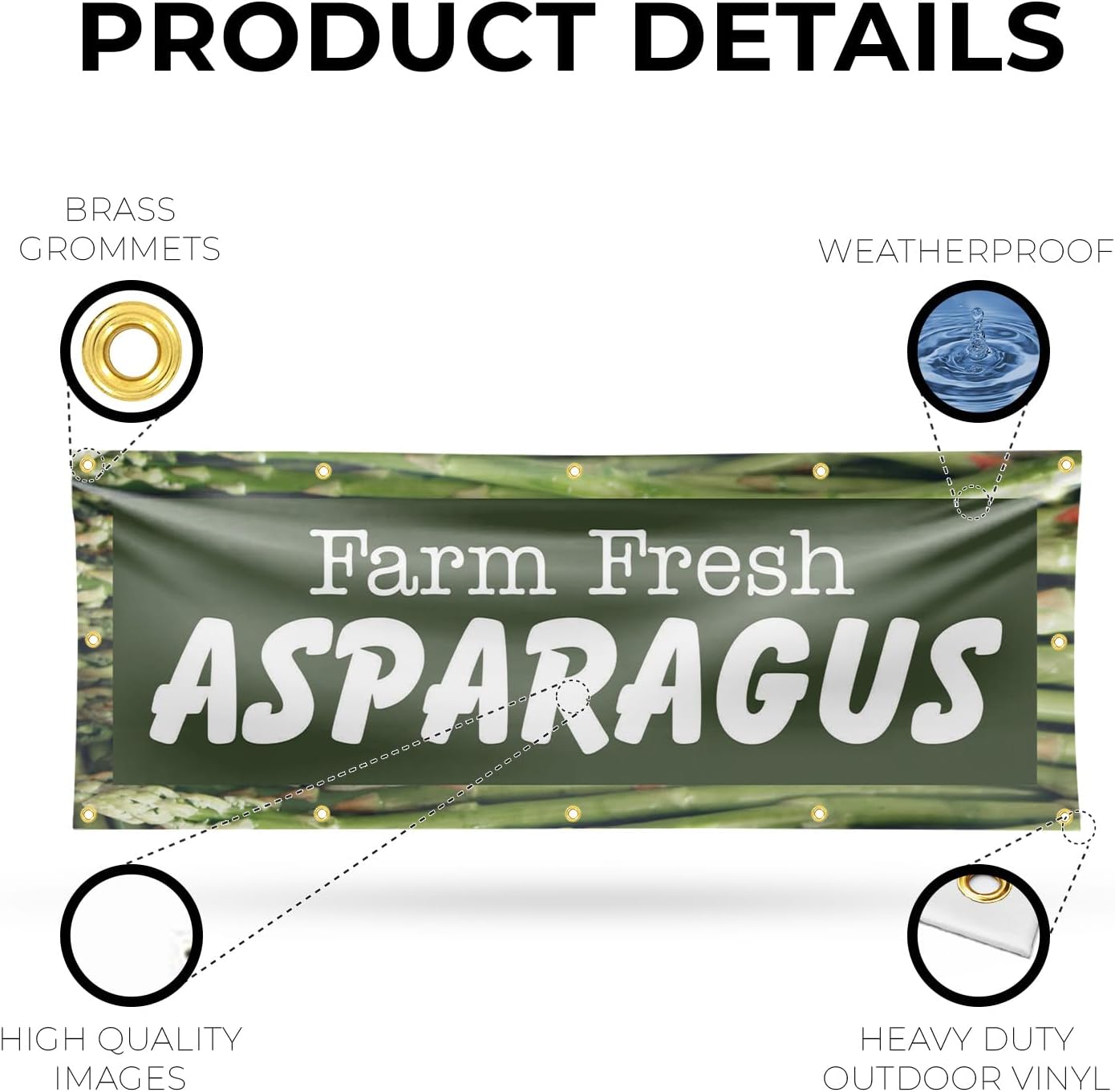 Farm Fresh Asparagus Banner Sign 48 Inch x 96 Inch | 13 oz Vinyl with Metal Grommets | Heavy-Duty Single-Sided Outdoor Durable Printed High-Quality Weatherproof | Made in the USA