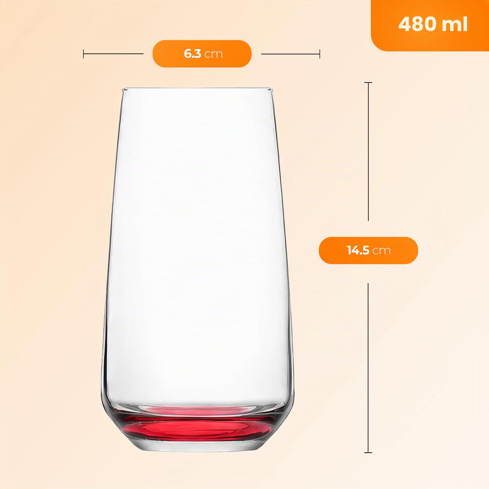 LAV Modern Vasos de Cristal Agua con Base de Colores, Copa de Coctel Set 6 480ml 100% SIN PLOMO Vasos Largos Vasos Altos de Vidrio, Vasos Zumo, Vasos Grandes Cristal Vaso Cocktail, Mojitos