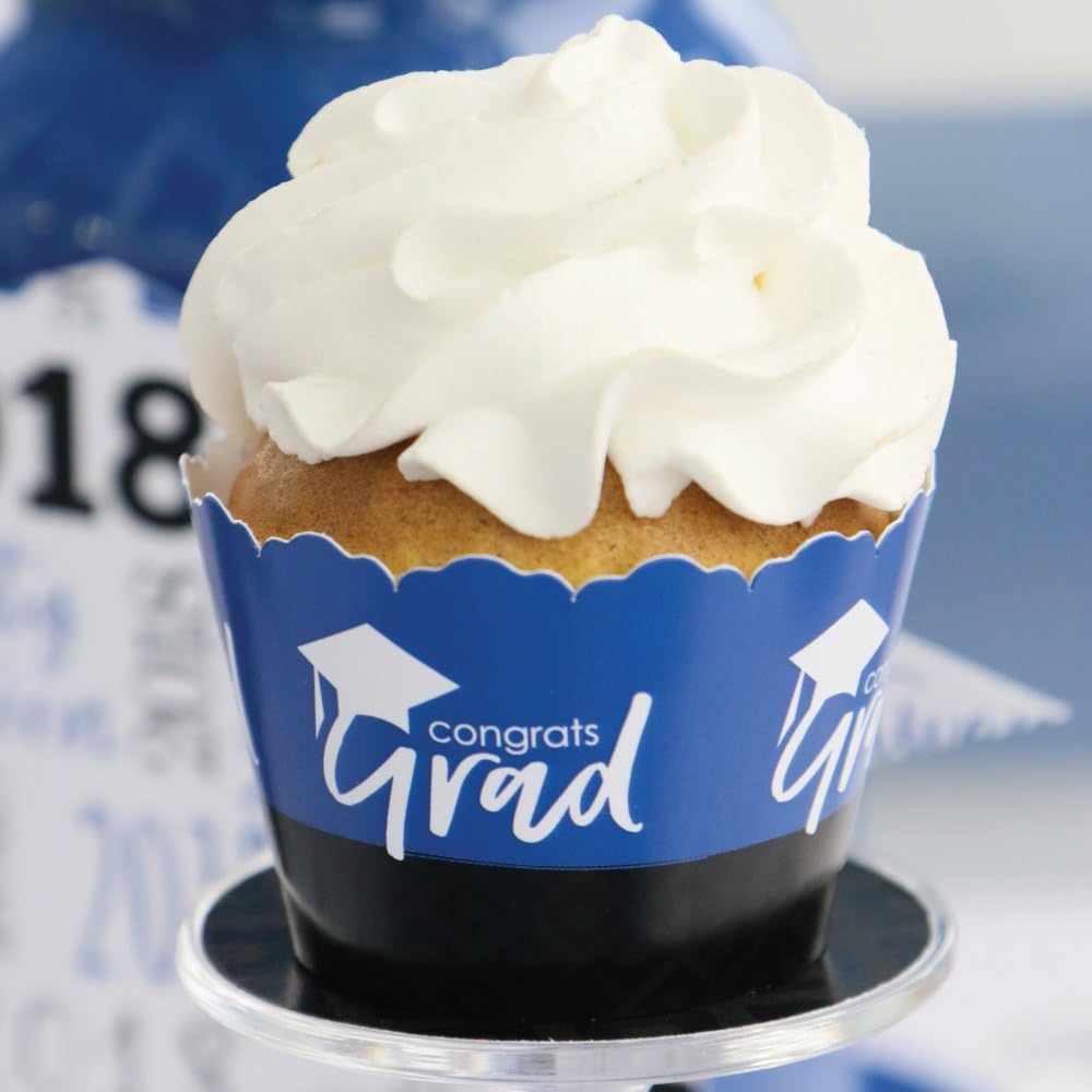 Big Dot of Happiness Blue Graduation Party Decorations - Party Cupcake Wrappers - Set of 12