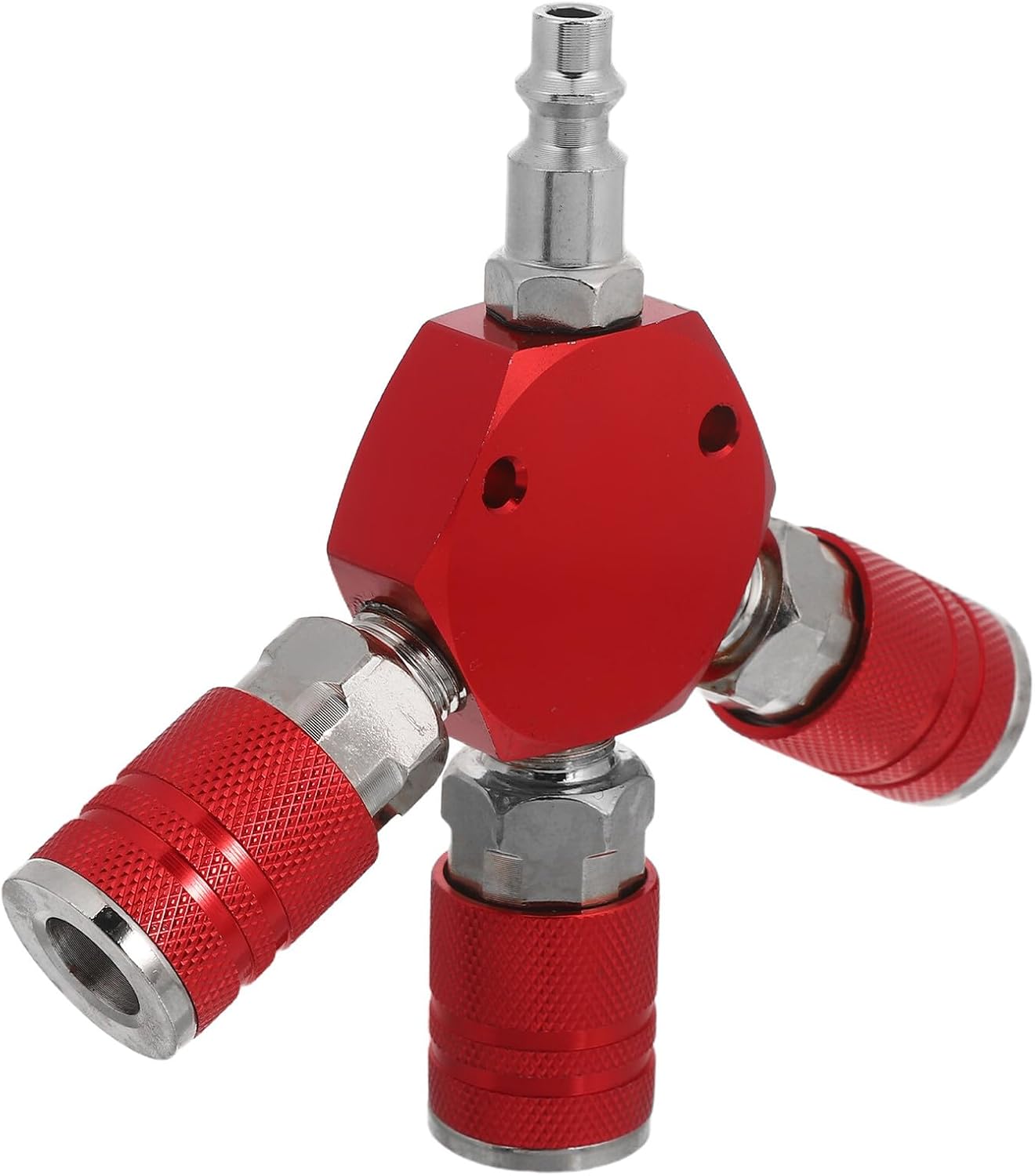 1/4npt Red Aluminum 3-way Quick Connect Air Hose Splitter Tee Coupler for Air Compressor Industrial Pneumatic Pipe Fitting