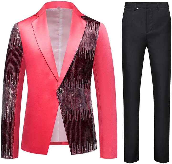 Men's 2 Pieces Sequin Suit Slim Fit Jackets Luxury Prom Tuxedo Party Blazer Pants Set