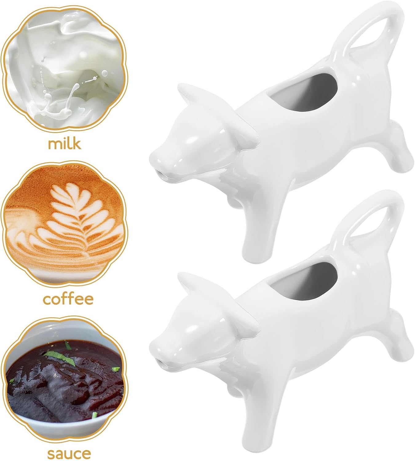 Mini Coffee Milk Creamer Pitcher: 40ml Cow Shape Ceramic Serving Pitcher 2pcs Porcelain Gravy Boat Gravy Bowl Sauce Milk Jug Gravey Pourer Ceramic Creamer Frothing Cup