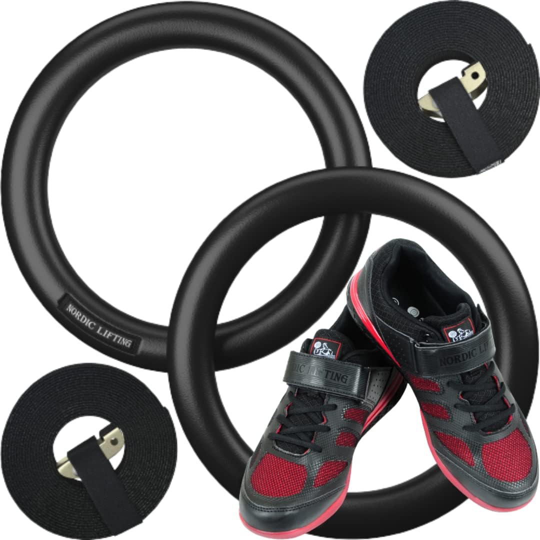 Nordic Lifting Gymnastic Rings Bundle with Shoes Venja Size 8.5 - Black Red : Sports & Outdoors
