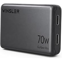 70W Slim Wall Charger, Dual USB-C Fast Charging Power Adapter, Compact 70W USB-C Charger for Laptops, Smartphones, Tablets and USB-C Devices, Black