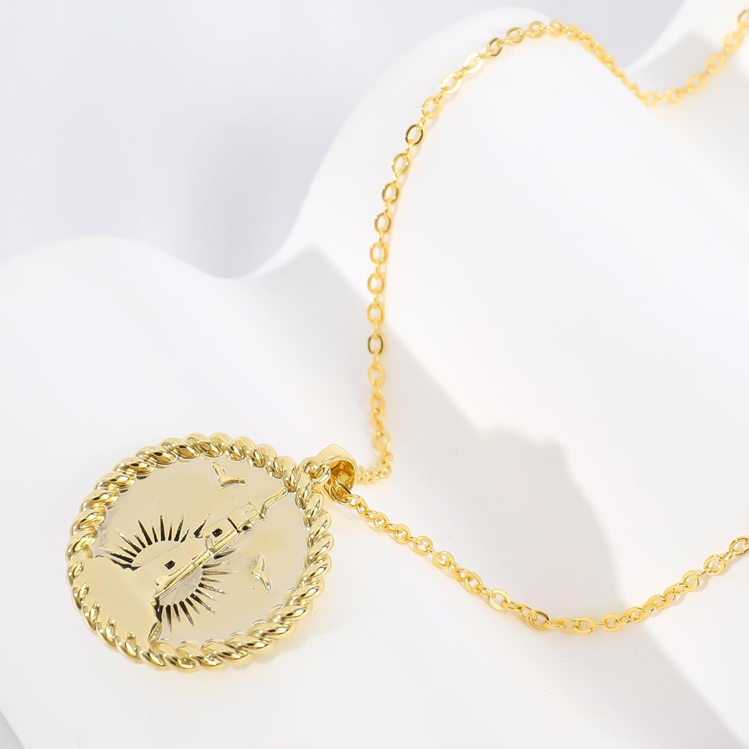 NEKOL Gold 14K Gold Plated Lighthouse Coin Pendant with Sunrise Adjustable Chain Round Lighthouse Charm Travel Trendy Summer Jewelry Gift for Her - Image 7