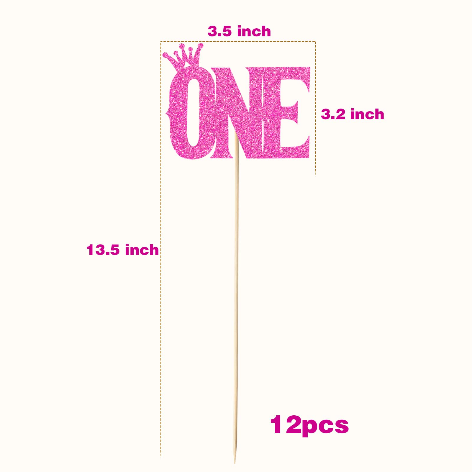 1st Birthday Centerpiece Set, First Birthday Table Centerpieces - One Letters, Set of 12 (Pink)