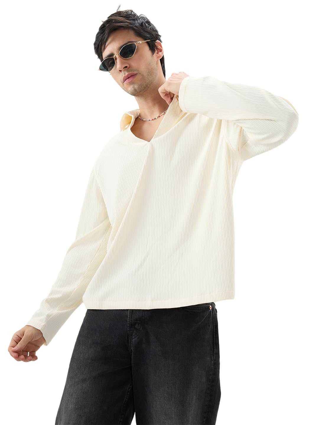 vastrado Pastel Cream Precision Rib Striped Oversized Polo Knitted Shirt-picture-24