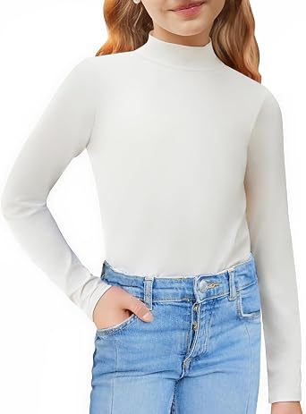 Arshiner Girls Long Sleeve Mock Turtleneck Shirts Slim Fit Base Layer Top