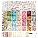 FEHCBIO DIY Perlen für Armbänder Schmuckherstellung Kit,Selber Machen 24 Farben mit Buchstaben Perlen Set für Weihnachtsferien,Geburtstags,Partys - Geschenkeidee für Kinder & Erwachsene