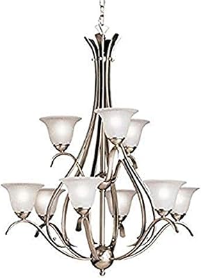 Kichler Dover 37" 9 Light 2 Tier Chandelier with Etched Seeded Glass in Brushed Nickel