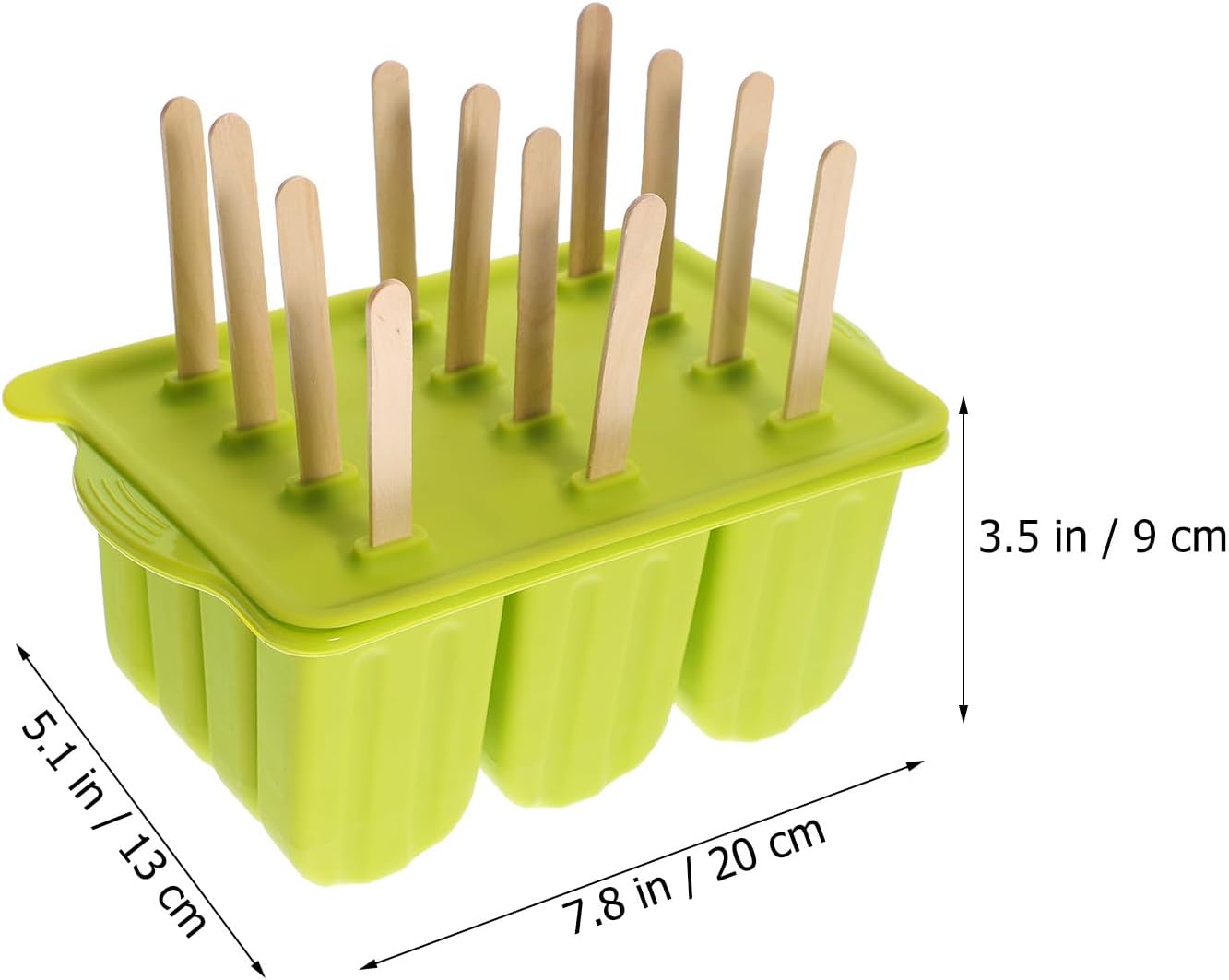 12-Grid Silicone Ice Treat Molds Set with Sticks Green DIY Homemade Ice Pop Tray for Fruit Bars with PVC Storage Box