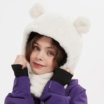 Cat Ears Motorcycle Helmet Covers, Outdoor Skiing Riding Men Women Face Mask, Cute Plush Kids Scarf Hat 3 in 1-A2