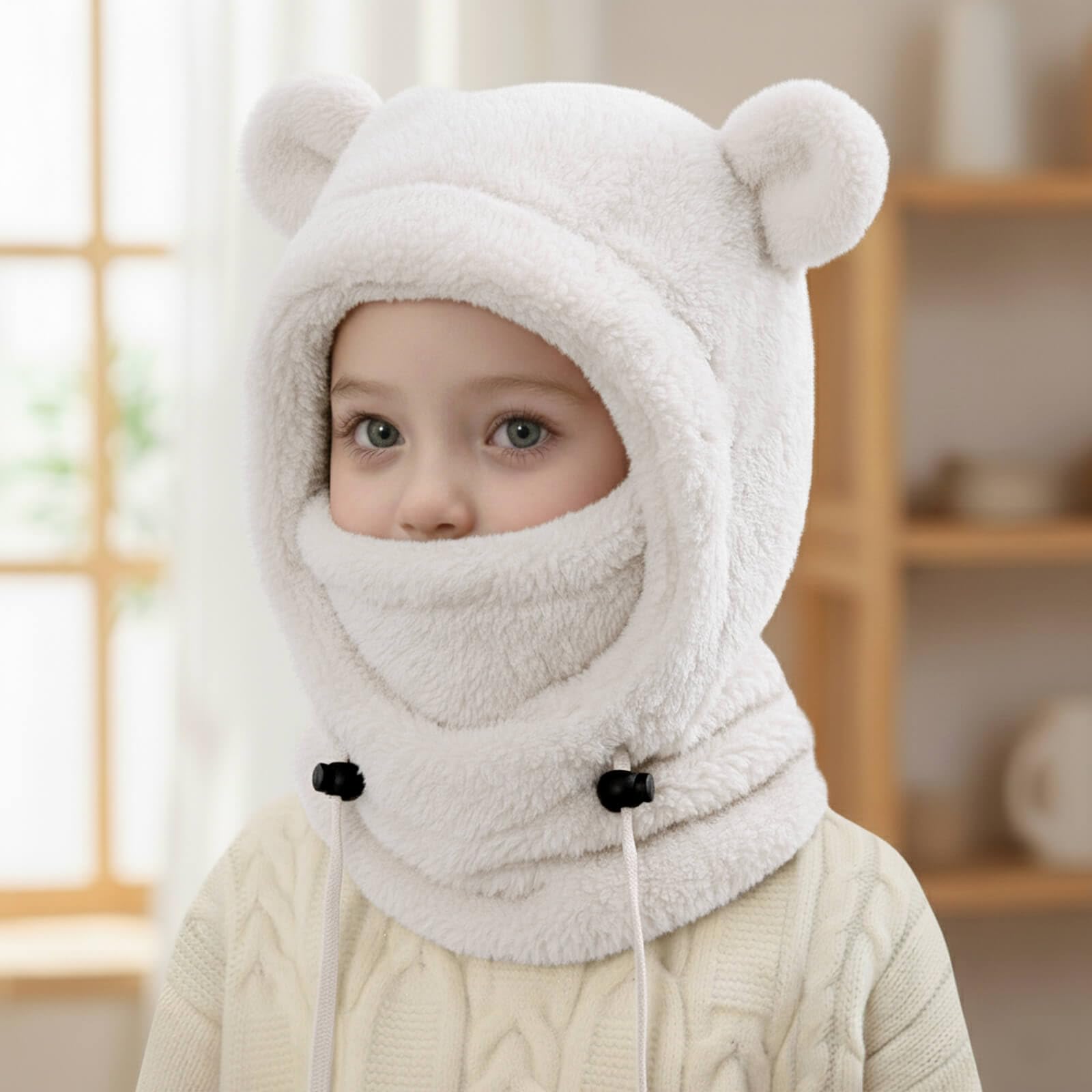 DRESHOW Pasamontañas Termico de Invierno para Niños Pasamontañas Antiviento para Esquiar con Orejas de Oso para Niños Niñas Ciclismo Patinaje Senderismo y Actividades al Aire Libre para 3-10 Años