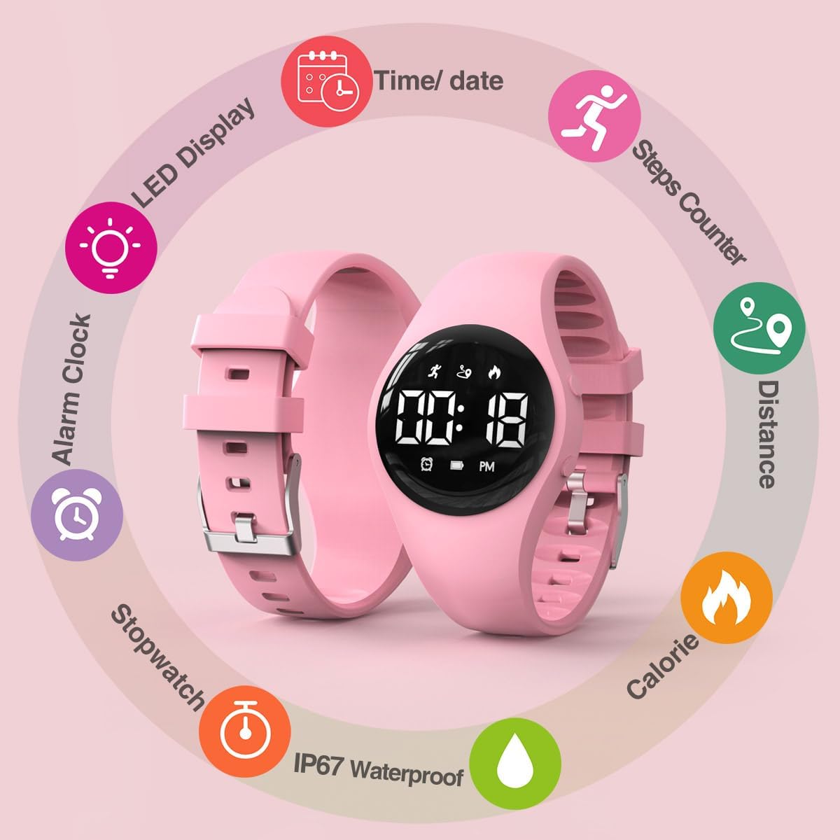 Kids Fitness Tracker Watch for Boys & Girls 6-16, Waterproof Digital Pedometer Wristwatch with Alarm Clock, Soft Silicone Band Sports Watch - Perfect Birthday Christmas for Children (Pink) image 3