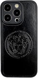 メドゥサロゴ スマホケース PU 高級レザー おしゃれ レトロ ヴェルサーチ メドゥーサ iPhone用ケース イタリア人気ブランド 軽量 耐衝撃 防水 携帯カバー ソフト 保護カバー ワイヤレス充電対応 韓国 for iPhone 12/13/14/15/16 Pro Max (ブラック,for iPhone 13)
