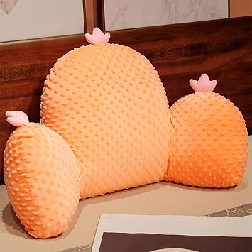 Reading Pillow for Bed Sitting Up - Backrest Pillow with Arms for Adults, Cute Cactus Back Support Pillow for Bed/Couch/Chair, Large Lumbar Pillow,Soft Bedside Companion Orange,Large