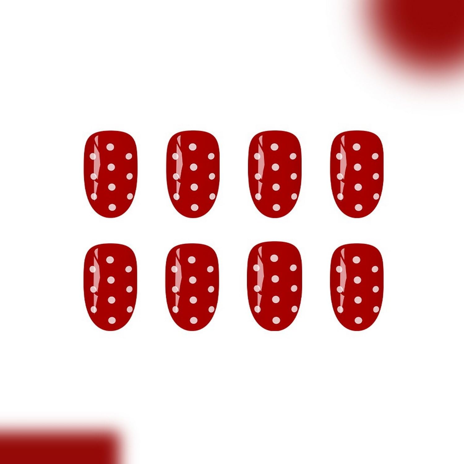 Bright Red White Polka Dot Press on Nails Glossy Design False Nails Short Oval Fake Nails Reusable Manicure Set for Spring Summer Nail Art Decorations for Women Girls 24 Pcs