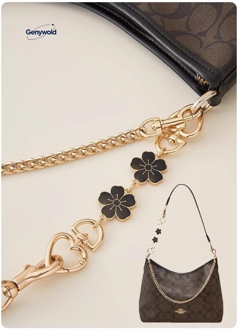 Genywold 2 Pieces Black and White Cherry Blossom Extension Chain with Heart Clasp, Wallet Extension Chain Strap Extender for Handbags, Crossbody Bags, Shoulder Bags, Replacement Bag Chain Accessories image 5