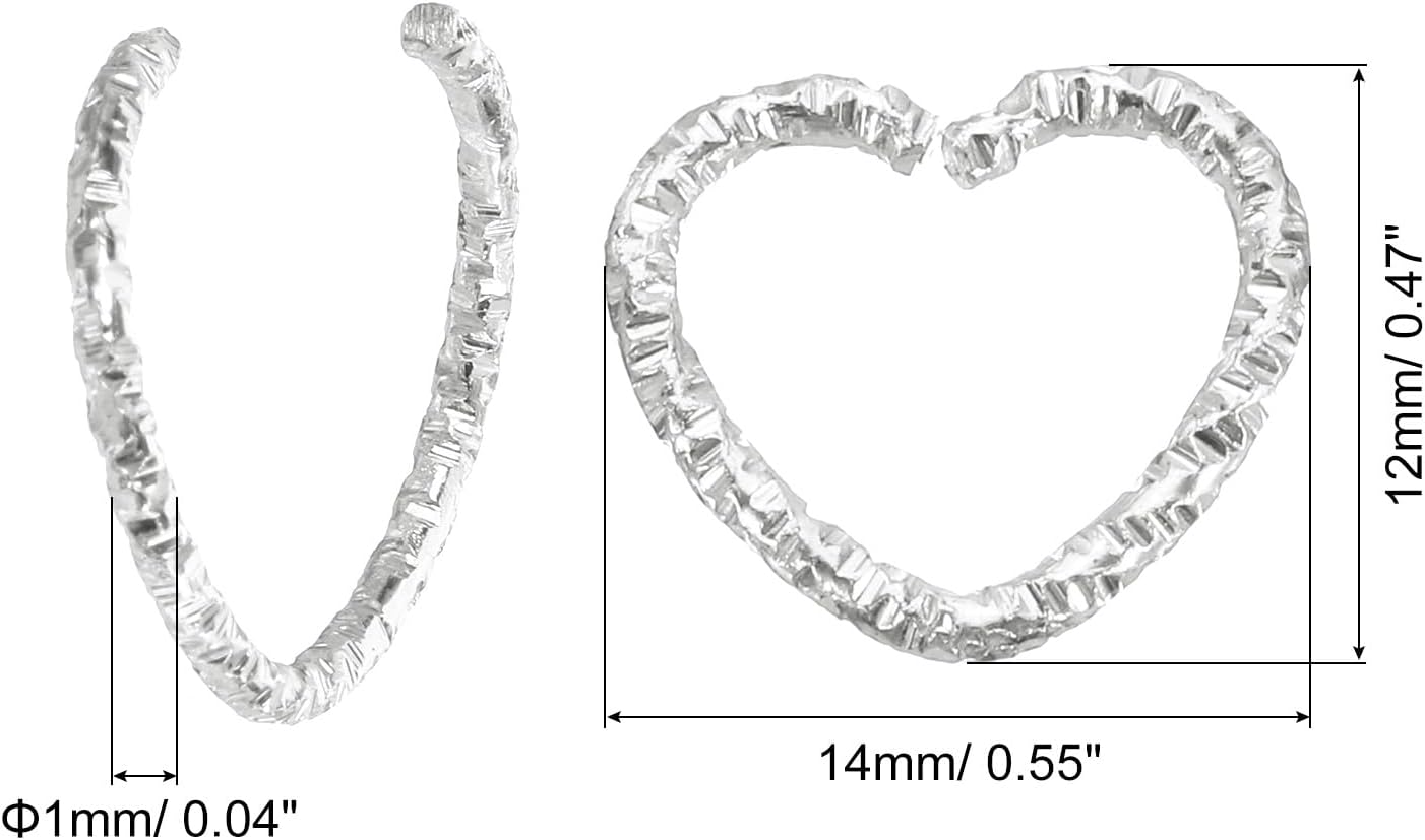 uxcell 50Pcs Open Jump Rings, 14mm Heart Shape Twisted Connectors for DIY Crafts Bracelet Necklaces Jewelry Making, Silver image 2