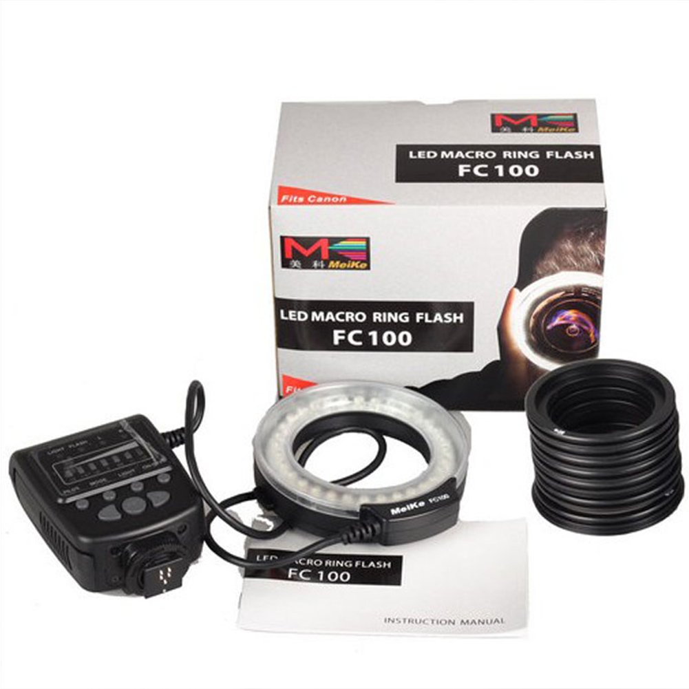 Meike LED Macro Anello Flash Light FC-100 per Canon Nikon Pentax Olympus DSLR Camera Camcorder con anelli adattatori