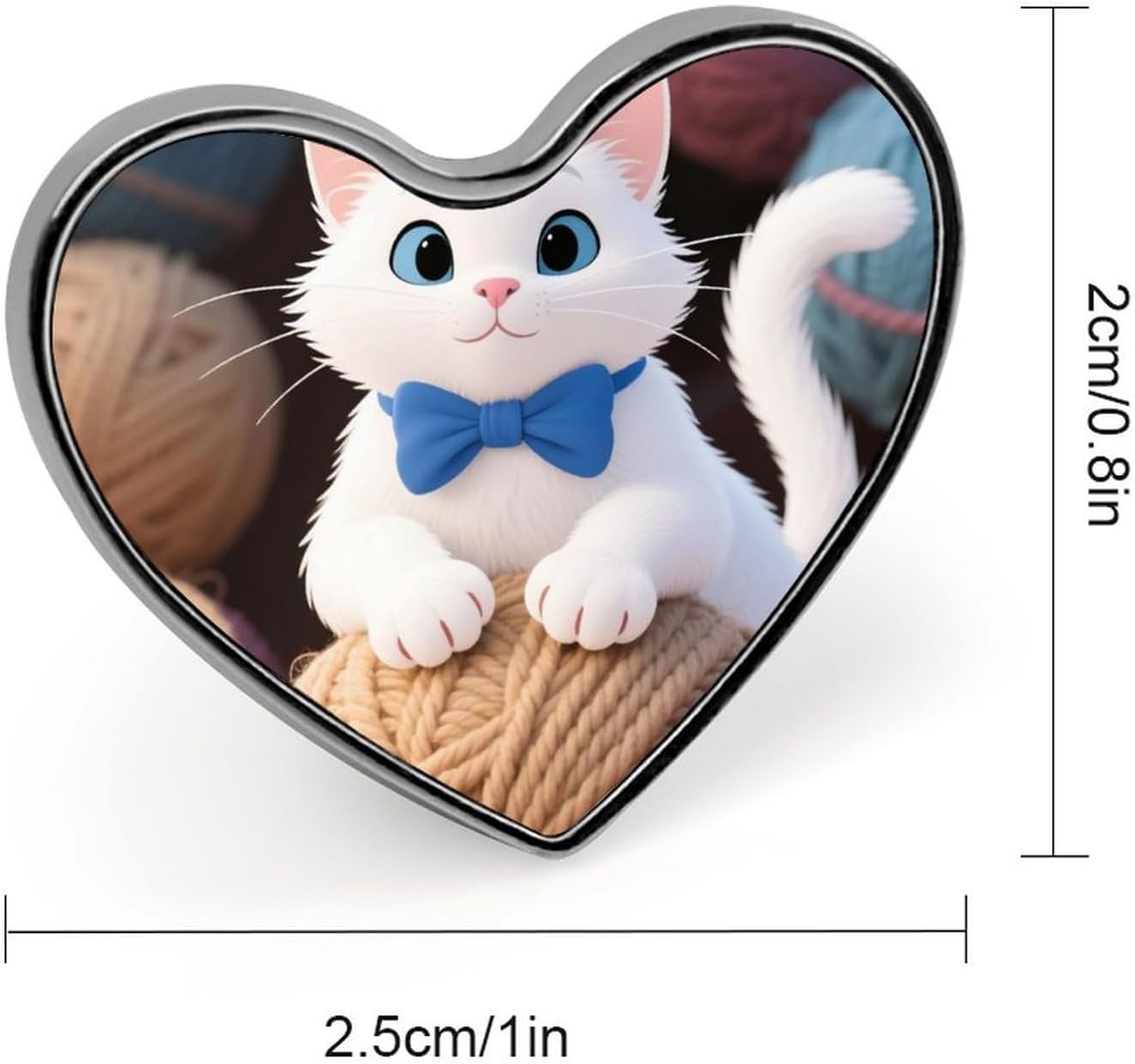 Heart Lapel Pin - White Cat Enamel Pin, Cute Brooch for Jackets, Hats & Tops | Suit Pins for Men | Lightweight Metal Fashion Clothing Accessory image 2