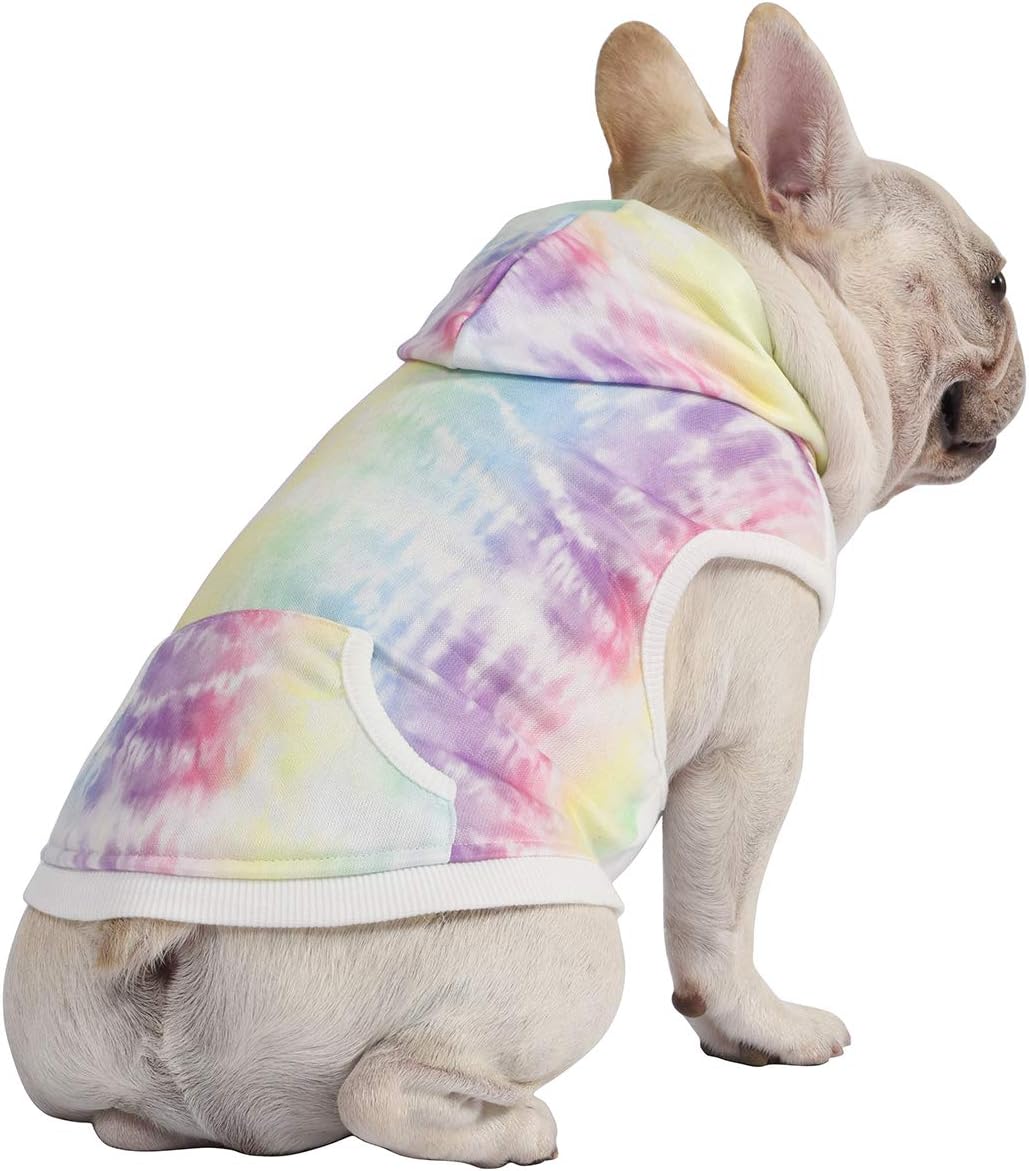 HDE Dog Hoodie Fleece Dog Sweater Hooded Sweatshirt for Large Medium Small Dogs (Rainbow Tie Dye, Small)