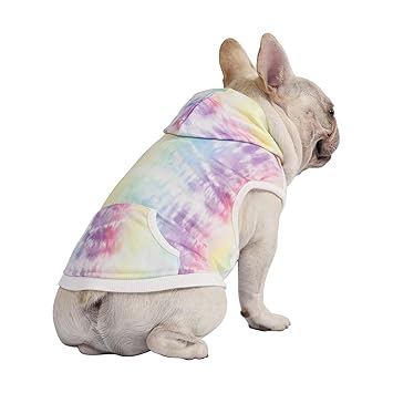 HDE Dog Hoodie Fleece Dog Sweater Hooded Sweatshirt for Large Medium Small Dogs (Rainbow Tie Dye, Medium)