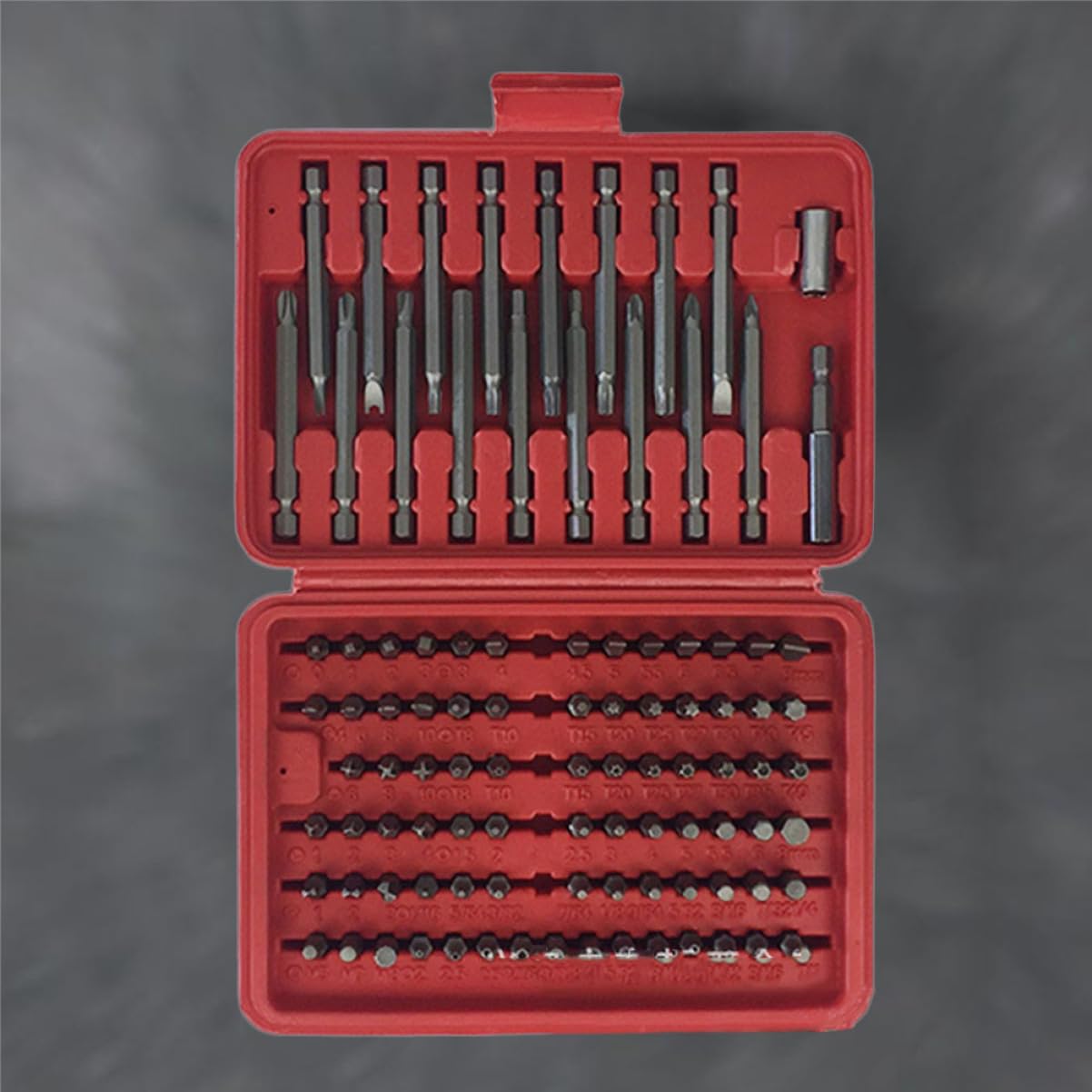 Angoily Ensemble D'embouts de Tournevis 98pcs Rouge en Métal Résistance la Corrosion, Multi-spécifications, Boîte de Moulage par Soufflage pour Réparation et Usage Domestique