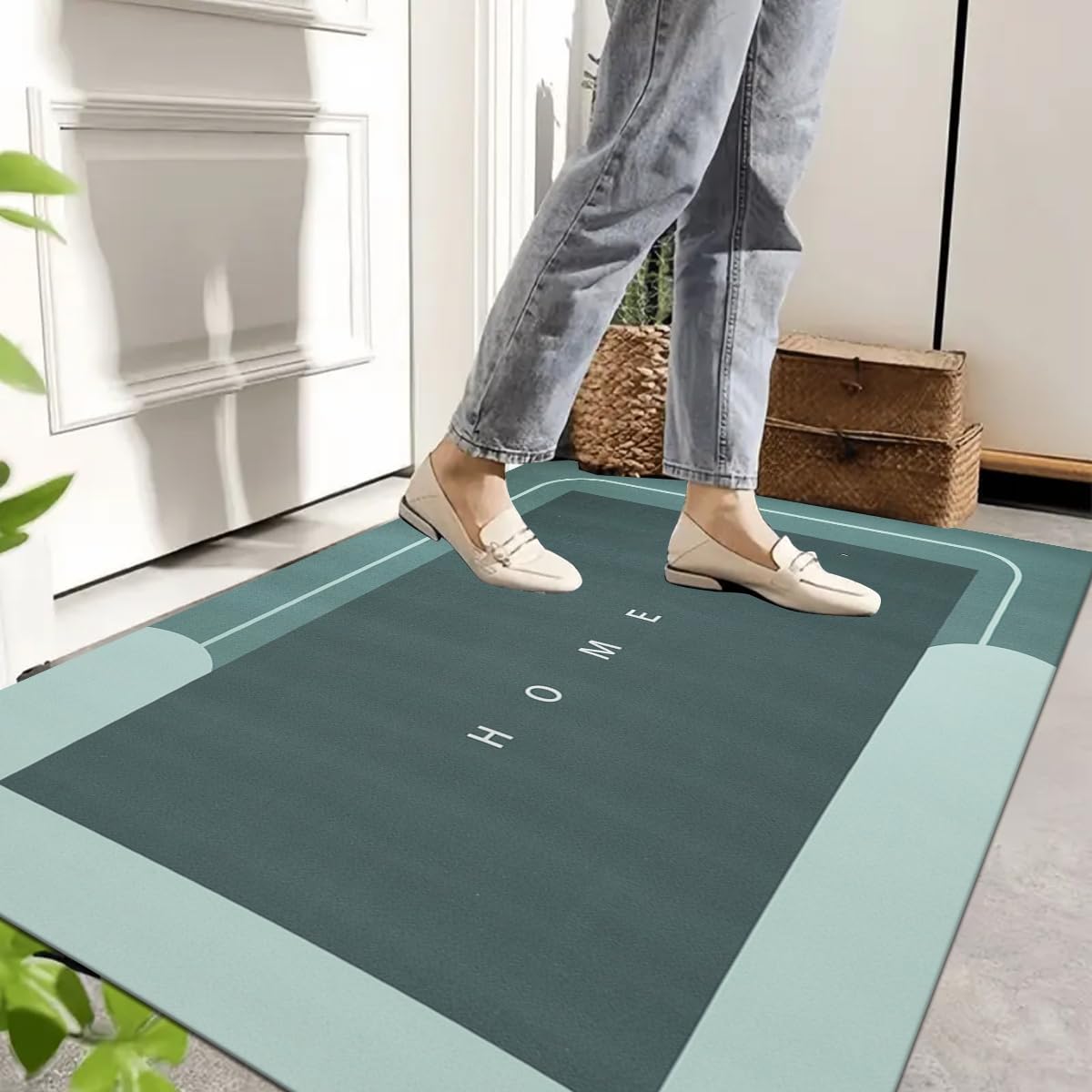 PHP Heavy Duty Door Mat for Home and Kitchen Rugs Non Slip Washable - Super Absorbent Rubber Door Mats Indoor & Outdoor Floor Matts (40 X 60 cm, Green)