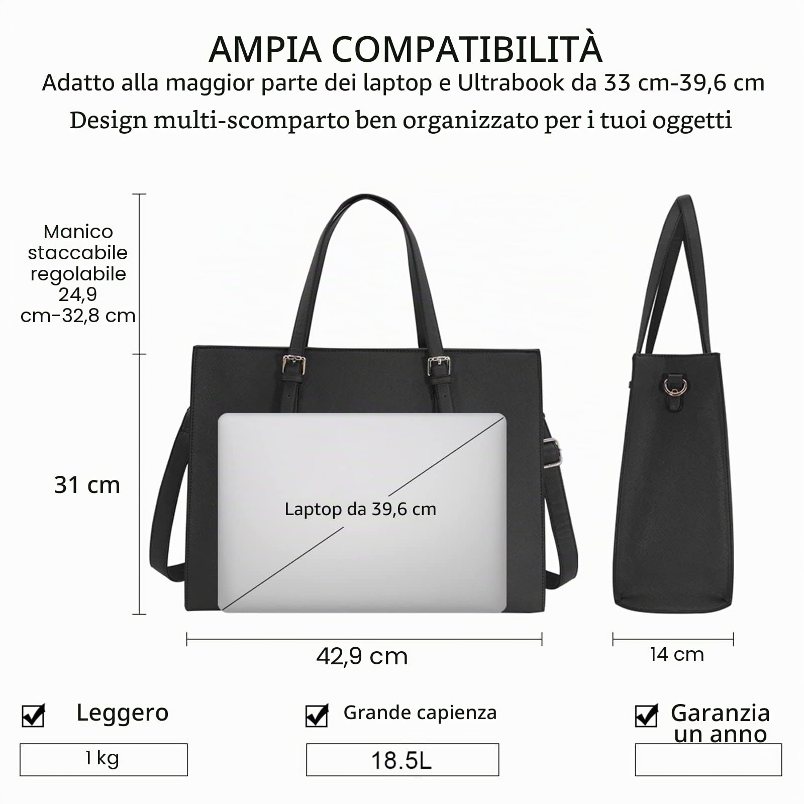 Borsa Donna Borsa a Tracolla per Computer da 15.6 Pollici Grande Impermeabile Borse Laptop Tote in Pelle PU Borsa da Lavoro Business Shopper