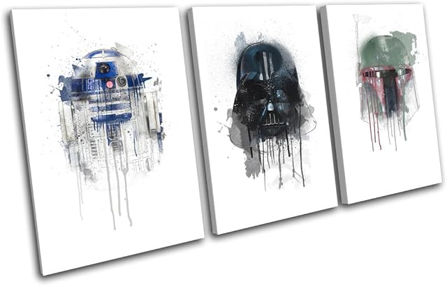 Bold Bloc Design - Star Wars Retro Paint Movie Greats 90x45cm TREBLE Canvas Art Print Box Framed Picture Wall Hanging - Hand Made In The UK - Framed And Ready To Hang