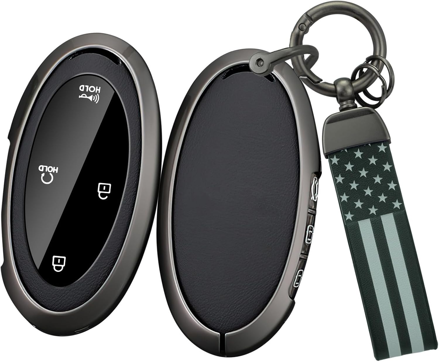 SANRILY Metal & Leather 5/7 Button Key Fob Cover Case Compatible with Hyundai Santa Fe 2024 2023 Ioniq 6 Azera Grandeur GN7 KONA Keyless with Keychain Red