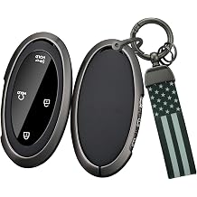 SANRILY Metal & Leather 5/7 Button Key Fob Cover Case Compatible with Hyundai Santa Fe 2024 2023 Ioniq 6 Azera Grandeur GN7 KONA Keyless with Keychain Black